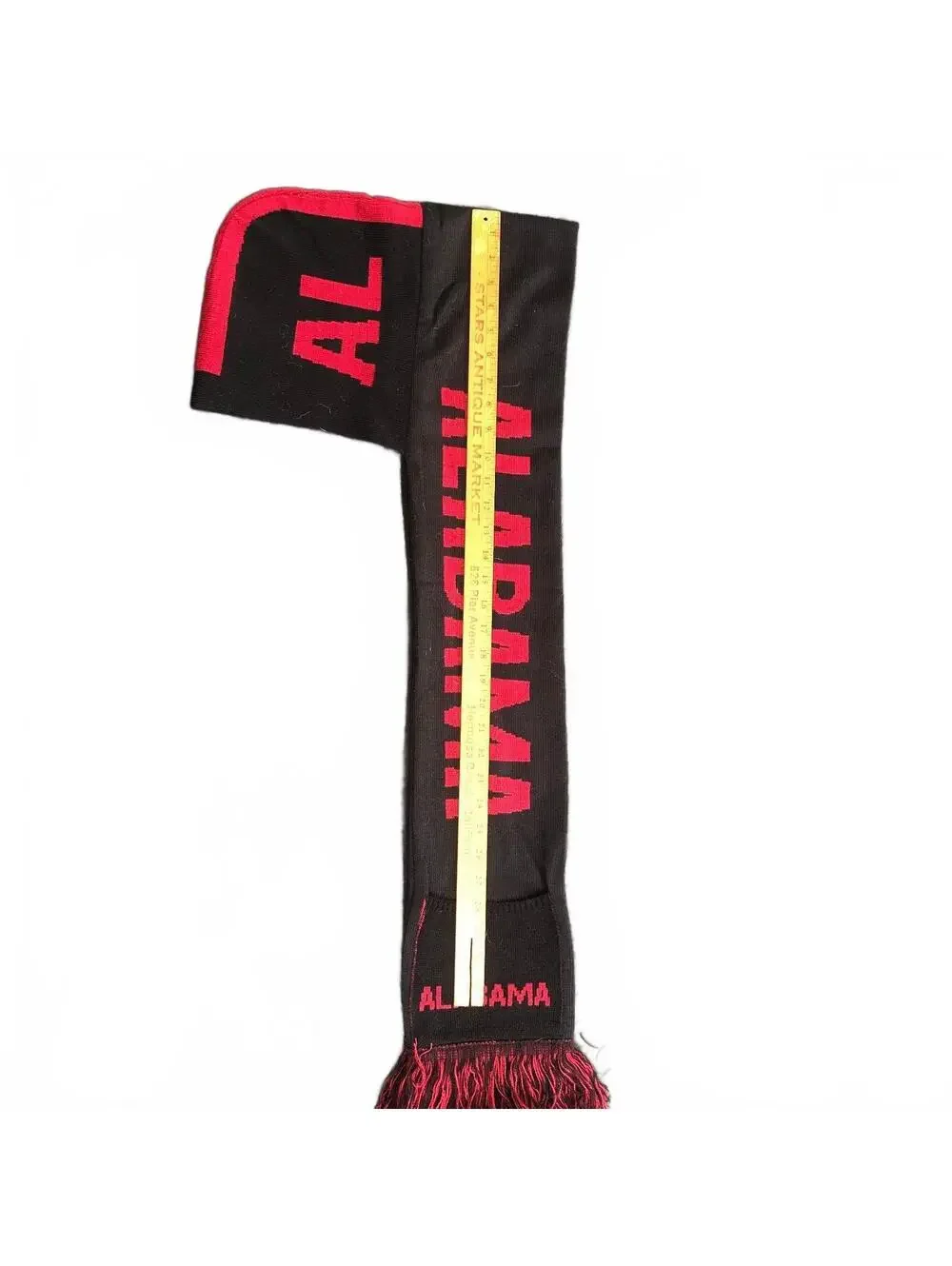 Black and Red Alabama Knit Hat with Fringed Scarf with Pockets